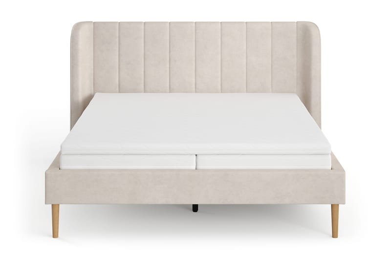 Nattljus Sängram 160x200 cm Ek med HVILA Pocketresårmadrass och Bäddmadrass i Latex med Tvättbar klädsel - Beige - Möbler - Säng - Sängram & sängstomme