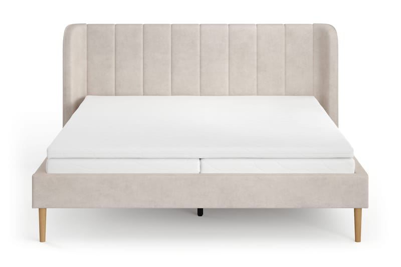 Nattljus Sängram 180x200 cm Ek med HVILA Skummadrass och Bäddmadrass i Memoryskum med Tvättbar klädsel - Beige - Möbler - Säng - Sängram & sängstomme
