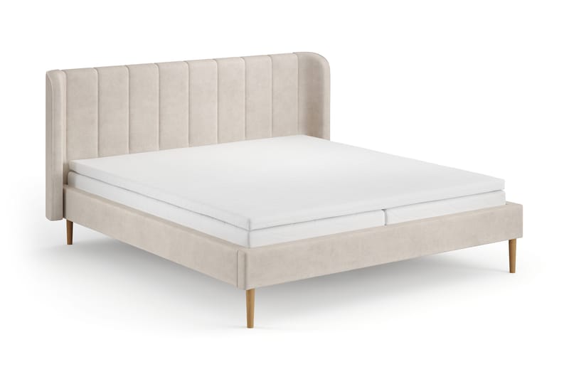 Nattljus Sängram 180x200 cm Ek med HVILA Skummadrass och Bäddmadrass i Memoryskum med Tvättbar klädsel, Beige