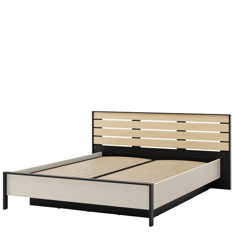 Navron Sängram 160x200 cm, Beige/Svart