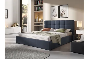 Nieres Komplett Sängpaket 140x200 cm i Tyg med Förvaring och Sänggavel + Bäddmadrass - Blå - Möbler - Säng - Sängram & sängstomme