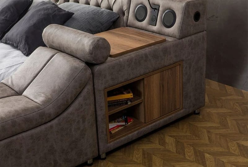 Olyvan Sängpaket med bänk och förvaring 250x290 cm Konstläder - Brun - Möbler - Säng - Sängram & sängstomme