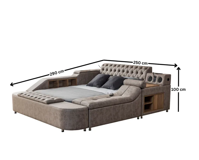 Olyvan Sängpaket med bänk och förvaring 250x290 cm Konstläder - Brun - Möbler - Säng - Sängram & sängstomme