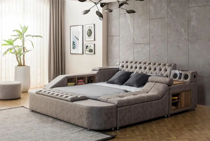 Olyvan Sängpaket med bänk och förvaring 250x290 cm Konstläder - Brun - Möbler - Säng - Sängram & sängstomme