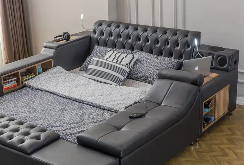 Olyvan Sängpaket med bänk och förvaring 250x290 cm Konstläder - Svart - Möbler - Säng - Sängram & sängstomme