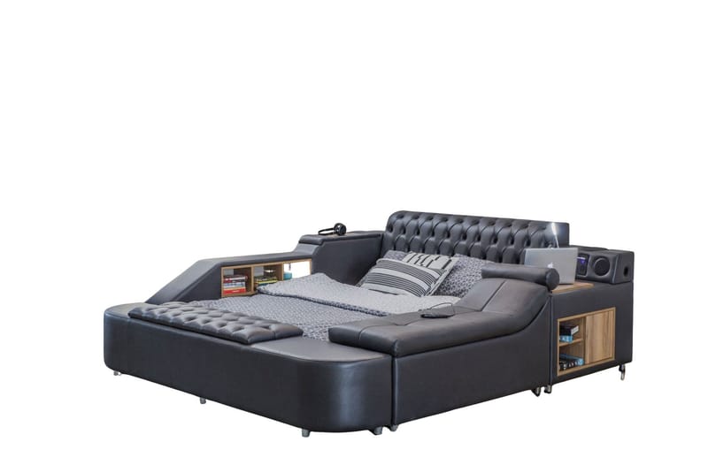 Olyvan Sängpaket med bänk och förvaring 250x290 cm Konstläder, Svart