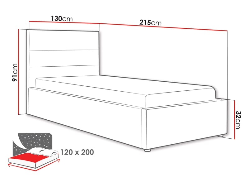 Omrynn Sängram med förvaring 120x200 cm - grå - Möbler - Säng - Sängram & sängstomme