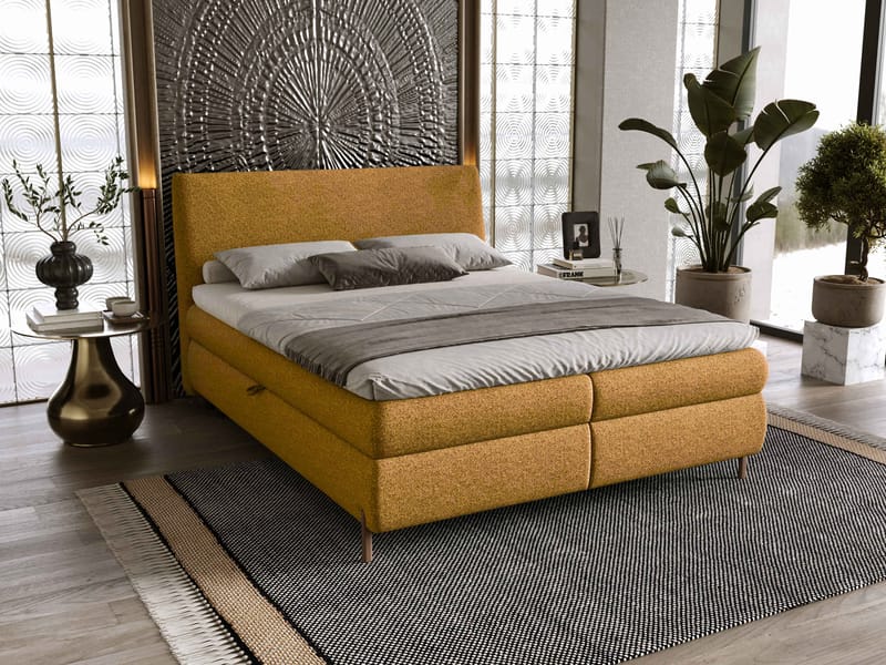 Orvalen Sängpaket Kontinentalsäng 140x200 cm med Lyftförvaring - senapsgul - Möbler - Säng - Komplett sängpaket