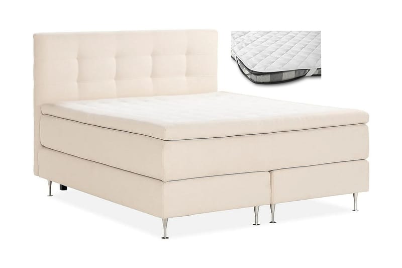 Oslo Lyx Komplett Sängpaket Boucle Knappad gavel 160x200 cm + Madrasskydd - Beige - Möbler - Säng - Komplett sängpaket