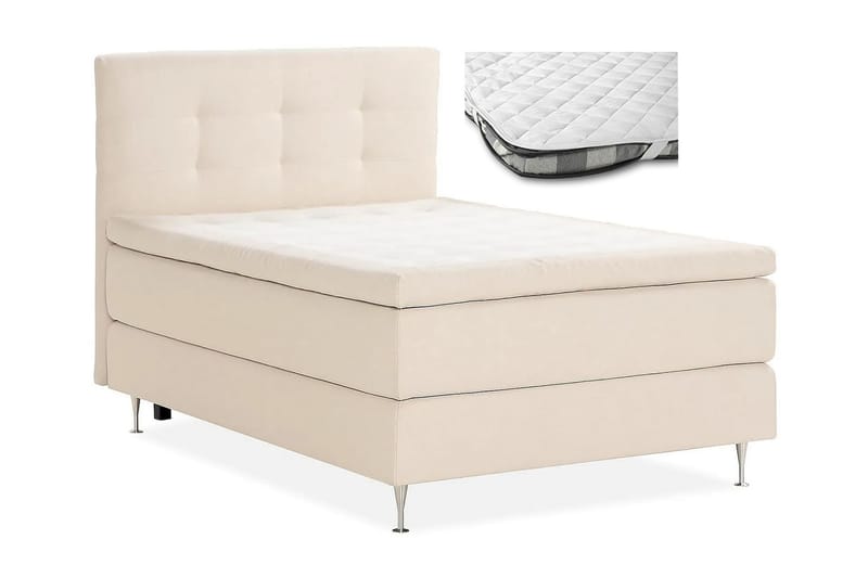 Oslo Lyx Sängpaket Boucle 120x200 Knappad gavel + Madrasskydd - Ljusbeige - Möbler - Säng - Komplett sängpaket