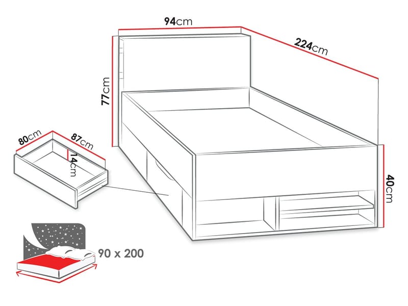 Planeta Sängram 90x200 cm - Möbler - Säng - Sängram & sängstomme