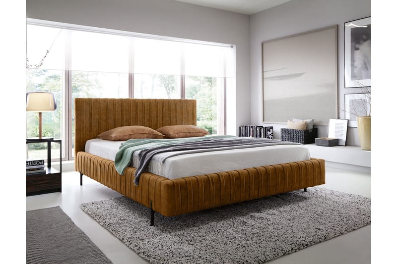 Plissa Sängram 140x200 cm, Gul