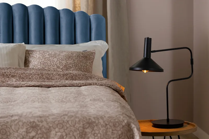 Princess Komplett Sängpaket – Kontinentalsäng 120x200 cm i Tyg med Sänggavel + Bäddmadrass med Fasthetsgrad Medium - Blå - Möbler - Säng - Komplett sängpaket