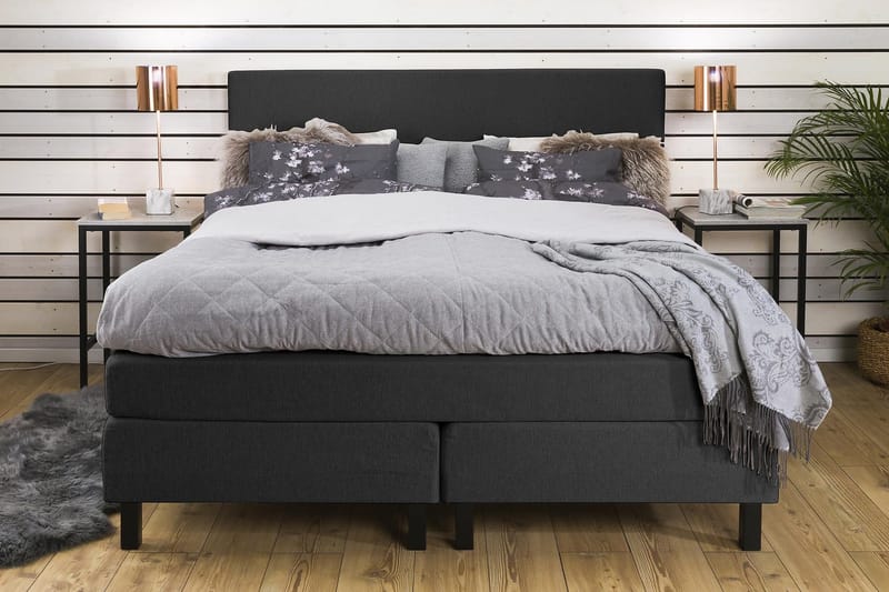 Princess Komplett Sängpaket – Kontinentalsäng 160x200 cm i Tyg med Sänggavel + Bäddmadrass med Fasthetsgrad Medium - Mörkgrå - Möbler - Säng - Kontinentalsäng