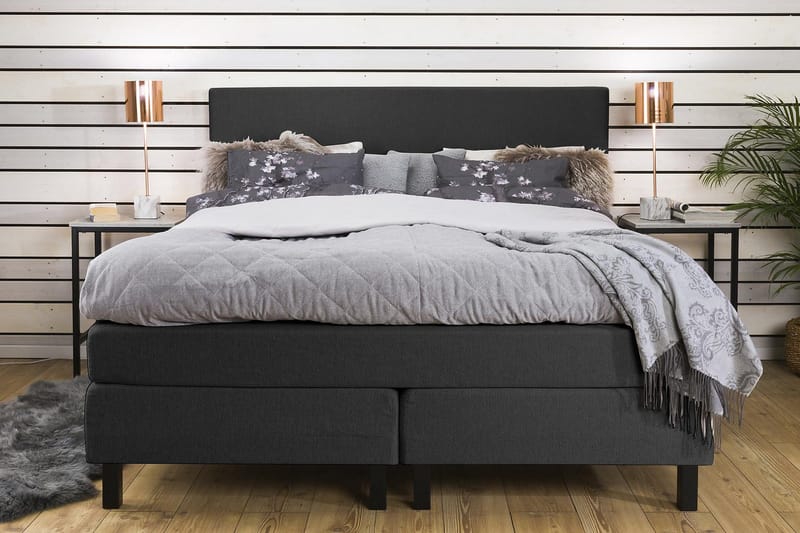 Princess Komplett Sängpaket – Kontinentalsäng 160x200 cm i Tyg med Sänggavel + Bäddmadrass med Fasthetsgrad Medium - Mörkgrå - Möbler - Säng - Kontinentalsäng