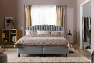 Princess Komplett Sängpaket – Kontinentalsäng 180x200 cm i Tyg med Sänggavel + Bäddmadrass med Fasthetsgrad Medium - Grå - Möbler - Säng - Komplett sängpaket