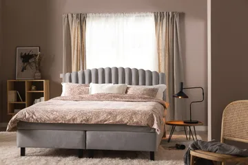 Princess Komplett Sängpaket – Kontinentalsäng 180x200 cm i Tyg med Sänggavel + Bäddmadrass med Fasthetsgrad Medium - Grå - Möbler - Säng - Komplett sängpaket