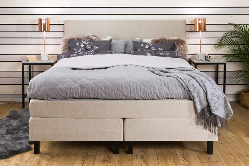 Princess Komplett Sängpaket – Kontinentalsäng 180x200 cm i Tyg med Sänggavel + Bäddmadrass med Fasthetsgrad Medium - Ljusbeige - Möbler - Säng - Kontinentalsäng