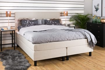 Princess Komplett Sängpaket – Kontinentalsäng 180x200 cm i Tyg med Sänggavel + Bäddmadrass med Fasthetsgrad Medium - Ljusbeige - Möbler - Säng - Kontinentalsäng