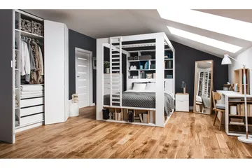 4You Sängram med Förvaring 160x200 cm i Trä med Sänggavel - Vit - Möbler - Säng - Sängram & sängstomme