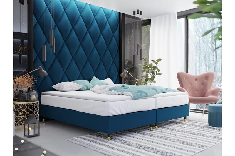 Adeliza Ramsäng 140x200 cm - Sammet/Blå/Trä/Metall - Möbler - Säng - Ramsäng