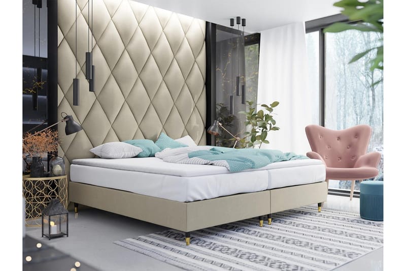 Adeliza Ramsäng 180x200 cm - Sammet/Beige/Trä/Metall - Möbler - Säng - Ramsäng