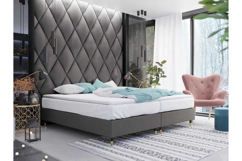 Adeliza Ramsäng 180x200 cm - Sammet/Grå/Trä/Metall - Möbler - Säng - Ramsäng
