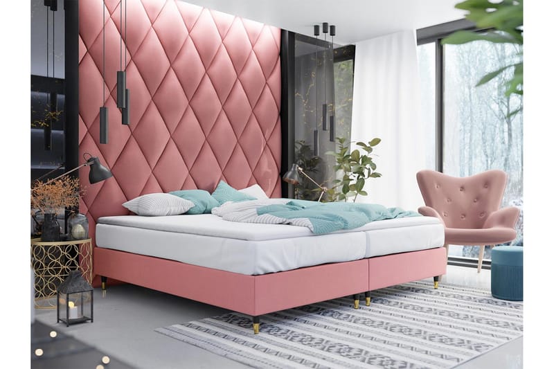 Adeliza Ramsäng 180x200 cm - Sammet/Rosa/Trä/Metall - Möbler - Säng - Ramsäng