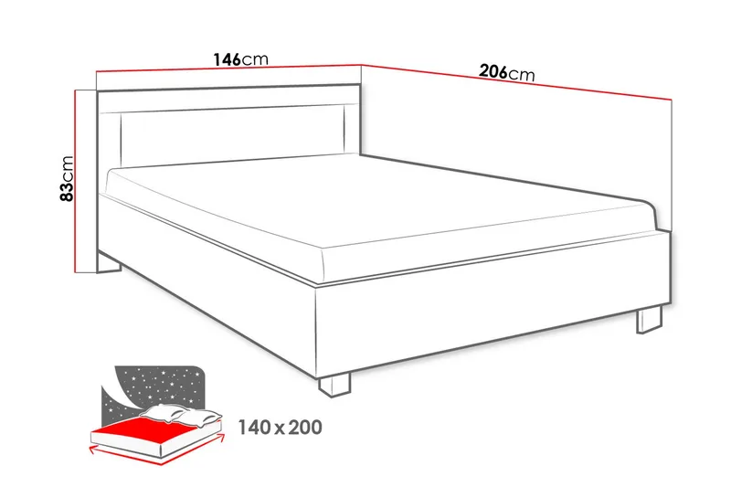 Cezar Säng & madrass 206x166x83 cm  Beige/Vit - Beige/Vit - Möbler - Säng - Komplett sängpaket