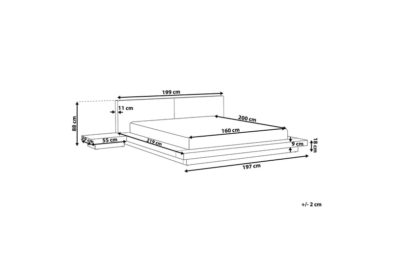 Dubbelsäng ZEN med Sängbord och LED 160x200 brun - Brun - Möbler - Säng - Sängram & sängstomme