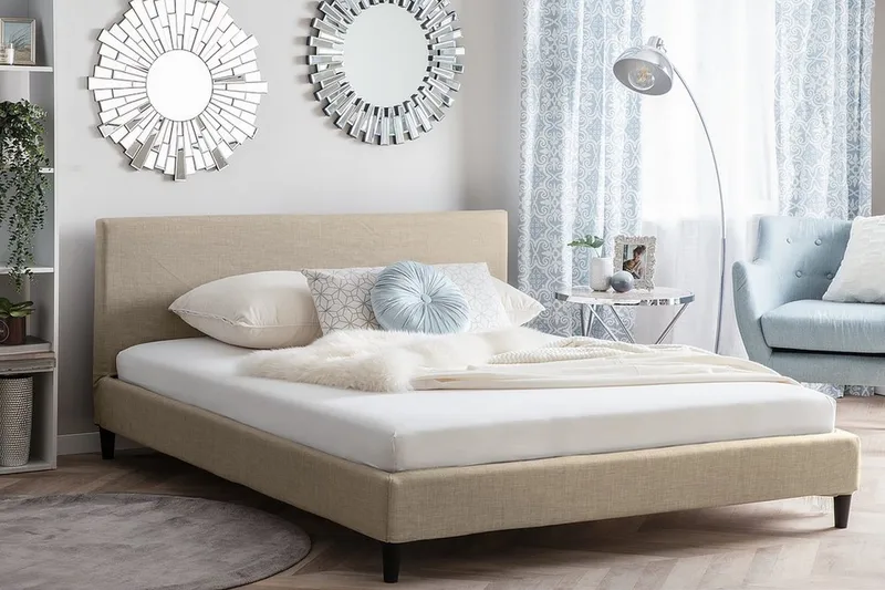 Fitou Sängram 160x200 cm i Tyg med Sänggavel - Beige - Möbler - Säng - Sängram & sängstomme