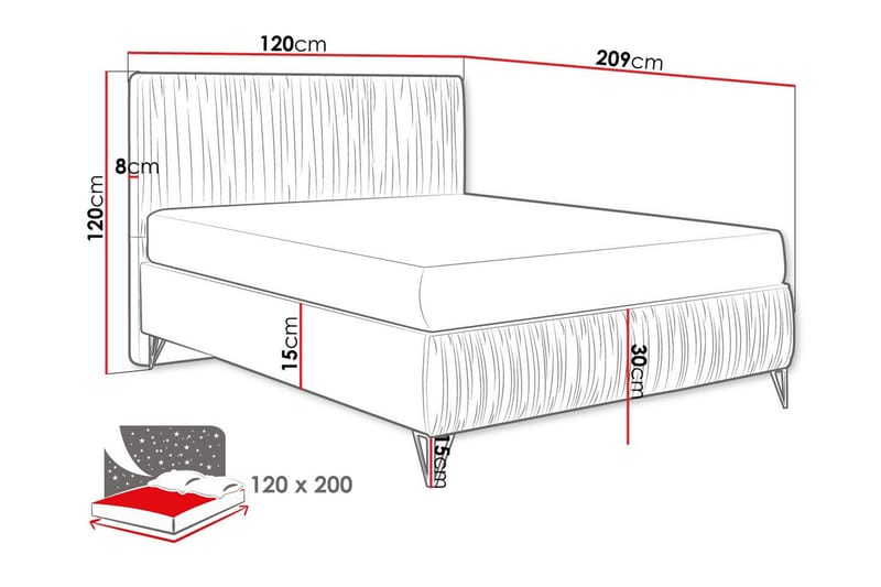 Gortin Komplett Sängpaket – Ramsäng 120x200 cm i Sammet med Sänggavel + Bäddmadrass - Beige - Möbler - Säng - Komplett sängpaket