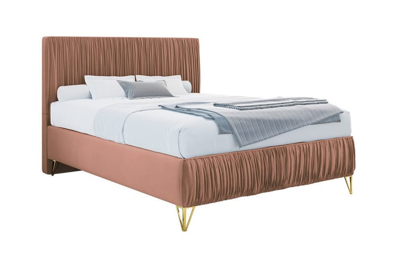 Gortin Komplett Sängpaket – Ramsäng 120x200 cm i Sammet med Sänggavel + Bäddmadrass, Gammelrosa