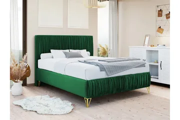 Gortin Komplett Sängpaket – Ramsäng 120x200 cm i Sammet med Sänggavel + Bäddmadrass - Grön - Möbler - Säng - Komplett sängpaket