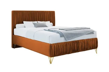 Gortin Komplett Sängpaket – Ramsäng 120x200 cm i Sammet med Sänggavel + Bäddmadrass - Terrakotta - Möbler - Säng - Komplett sängpaket