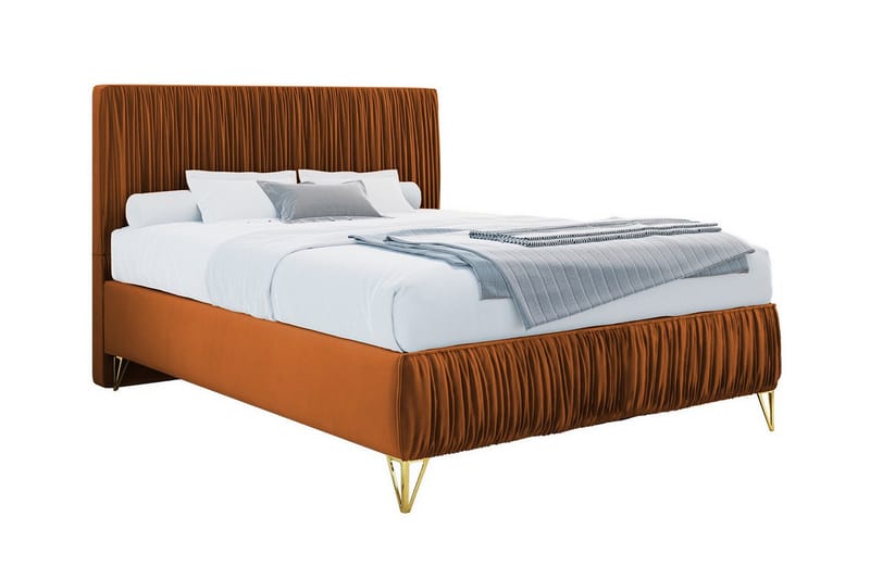 Gortin Komplett Sängpaket – Ramsäng 120x200 cm i Sammet med Sänggavel + Bäddmadrass, Terrakotta