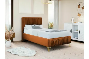 Gortin Komplett Sängpaket – Ramsäng 80x200 cm i Sammet med Sänggavel + Bäddmadrass - Rost - Möbler - Säng - Komplett sängpaket