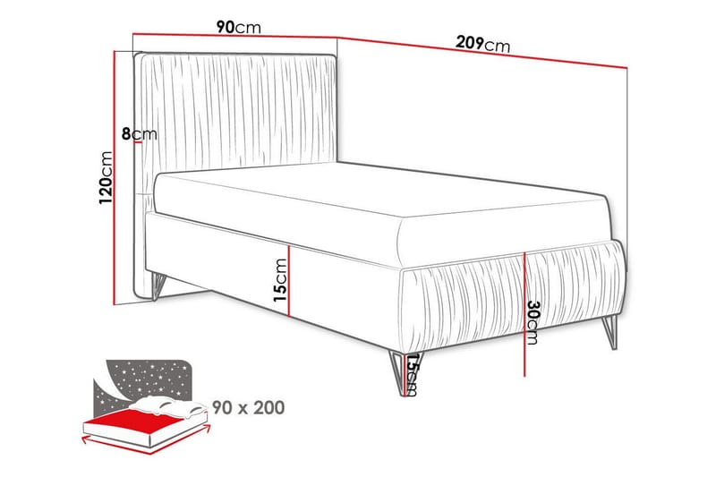 Gortin Komplett Sängpaket – Ramsäng 90x200 cm i Sammet med Sänggavel + Bäddmadrass - Orange - Möbler - Säng - Komplett sängpaket
