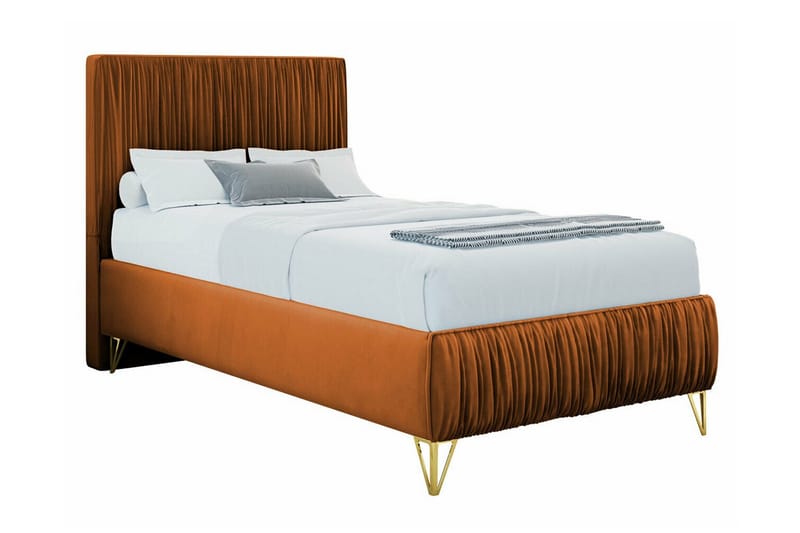 Gortin Komplett Sängpaket – Ramsäng 90x200 cm i Sammet med Sänggavel + Bäddmadrass, Orange