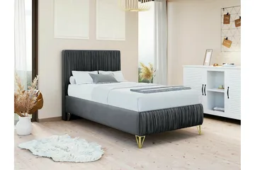 Gortin Ramsäng 80x200 cm i Sammet med Sänggavel - Grå - Möbler - Säng - Komplett sängpaket