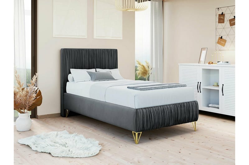 Gortin Ramsäng 80x200 cm i Sammet med Sänggavel - Grå - Möbler - Säng - Komplett sängpaket