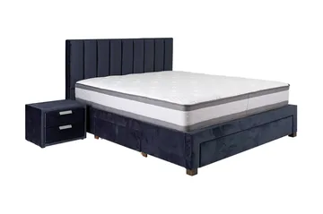 Grace Komplett Sängpaket med Förvaring 160x200 cm i Sammet med Sänggavel + Bäddmadrass - Blå - Möbler - Säng - Komplett sängpaket
