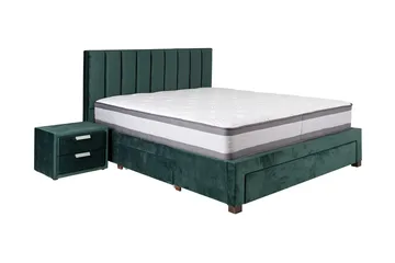 Grace Komplett Sängpaket med Förvaring 160x200 cm i Sammet med Sänggavel + Bäddmadrass - Grön - Möbler - Säng - Komplett sängpaket