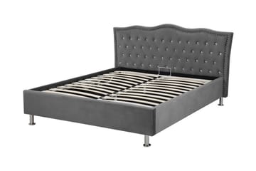 Metz Sängram med Förvaring 140x200 cm i Sammet med Sänggavel - Grå - Möbler - Säng - Sängram & sängstomme