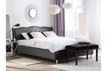 Metz Sängram med Förvaring 140x200 cm i Sammet med Sänggavel - Grå - Möbler - Säng - Sängram & sängstomme