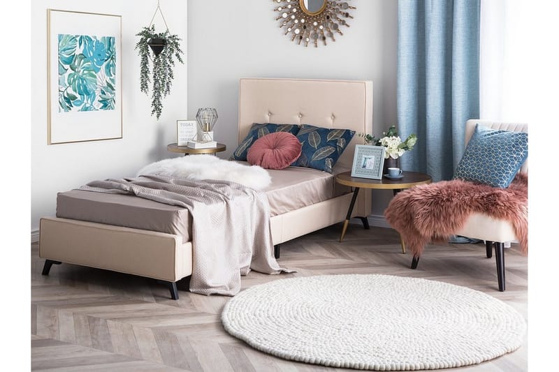Nattaro Sängram 90x200 cm i Tyg med Sänggavel, Beige