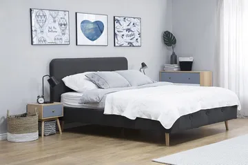 Rennes Sängram 140x200 cm i Linne med Sänggavel - Antracit - Möbler - Säng - Sängram & sängstomme
