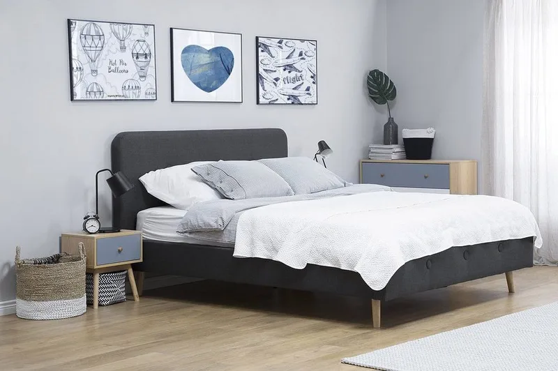 Rennes Sängram 140x200 cm i Linne med Sänggavel - Antracit - Möbler - Säng - Sängram & sängstomme