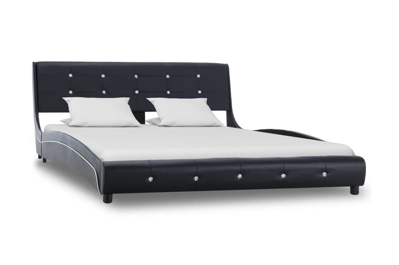 Säng med madrass svart konstläder 140x200 cm - Svart - Ramsäng