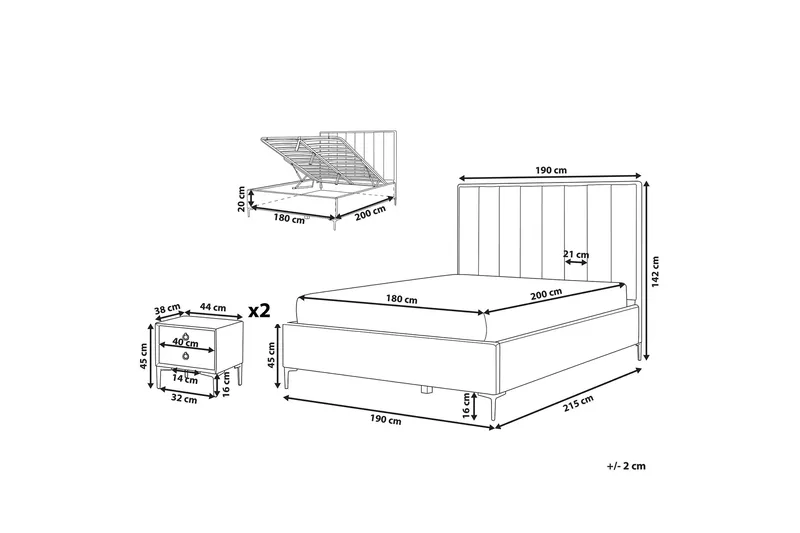 Sovrumsset dubbelsäng 180x200 cm grå SEZANNE - Grå - Möbler - Säng - Ramsäng